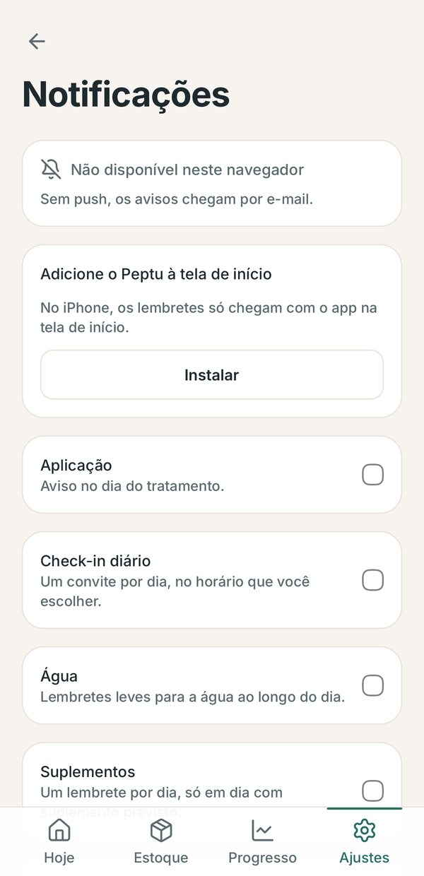 Tela da próxima aplicação do Peptu, com a contagem e a última aplicação.